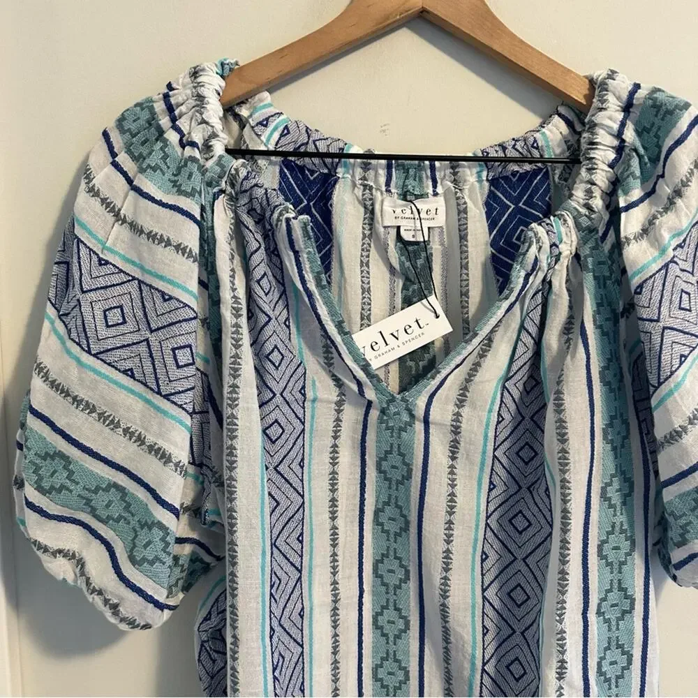 NWT Tuckernuck Velvet by Graham & Spencer Blue White Top Blouse Small